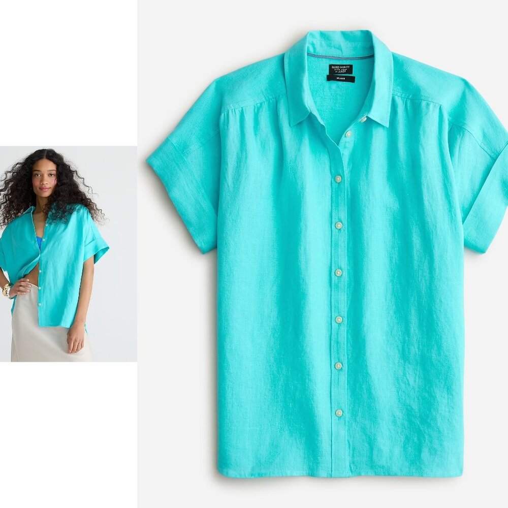 J. CREW Relaxed-fit short-sleeve Baird McNutt Irish linen shirt in teal (XXS)